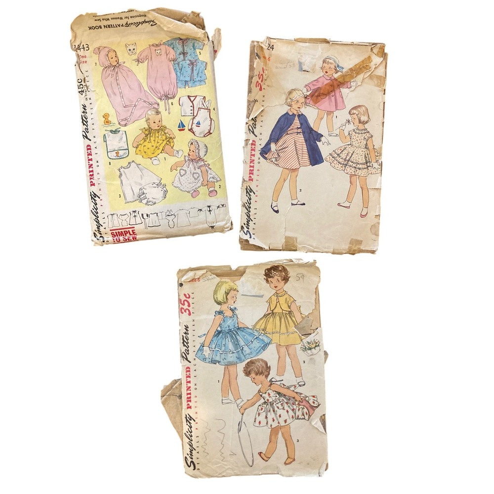 Vintage Simplicity Sewing Patterns Lot 1443 1149 1024 Infants & Childrens Size 6